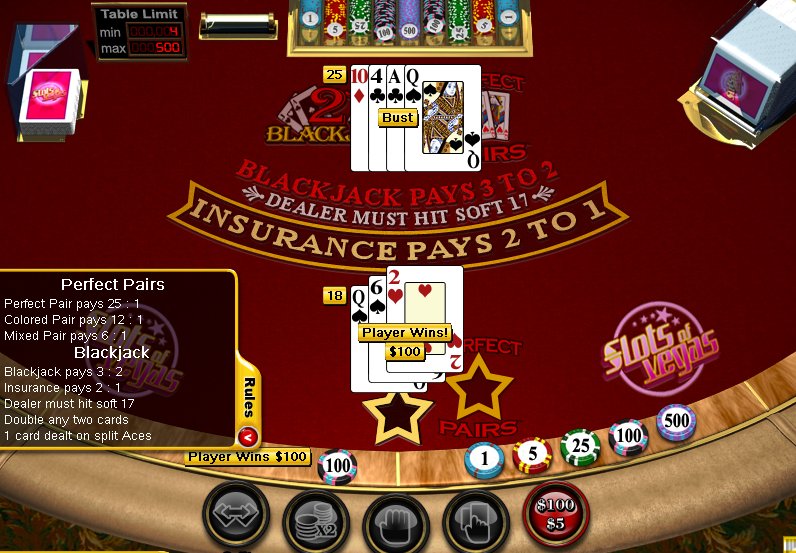 Blackjack Perfect Pairs - $10 No Deposit Casino Bonus